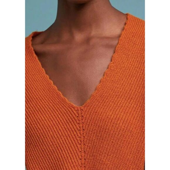 Anthropologie Moth Freeport Tie Front Sweater Sz XS Rust Plunge Neck Long Sleeve - Picture 4 of 14